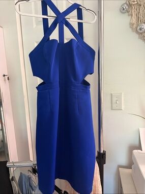 BCBGMaxAzria Cobalt Blue Cutout Halter Midi Dress